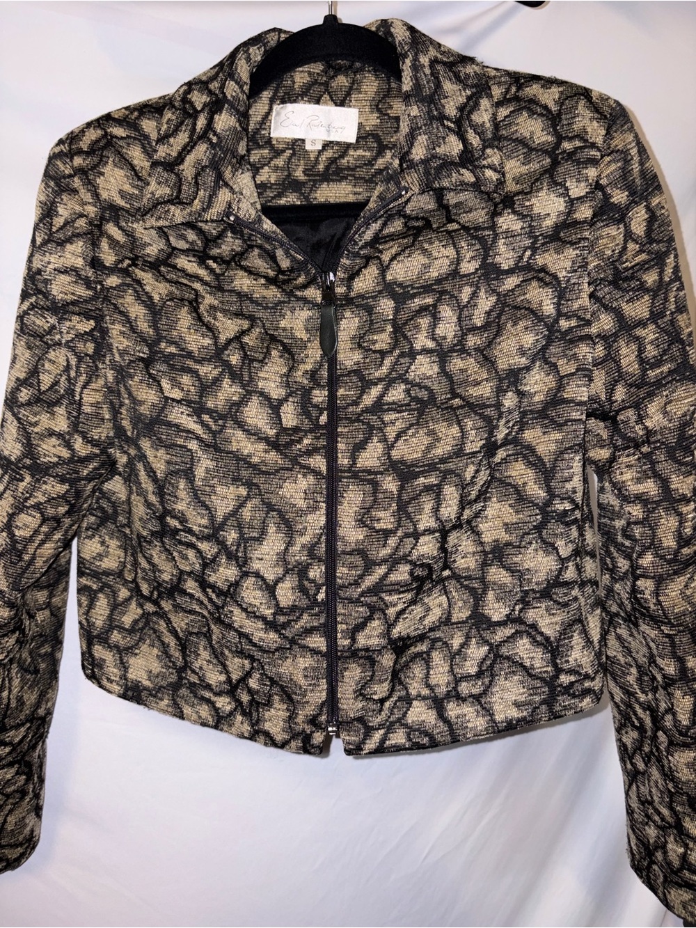 Emil Rutenberg Size Small Black and Taupe Abstract Zip Jacket